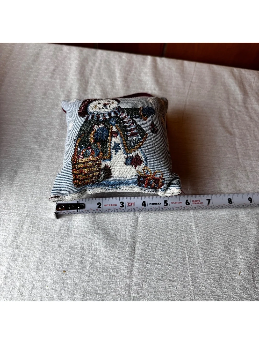 Vintage Longaberger Snowman Tapestry Hanging Pillow Ornament 6x6 Christmas Decor